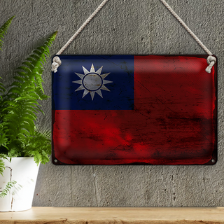 Blechschild Flagge China 30x20cm Flag of Taiwan Rost