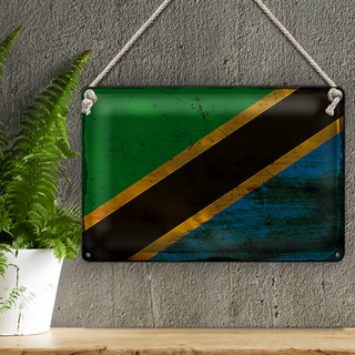 Blechschild Flagge Tansania 30x20cm Flag of Tanzania Rost