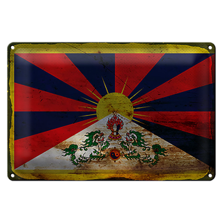 Blechschild Flagge Tibet 30x20cm Flag of Tibet Rost