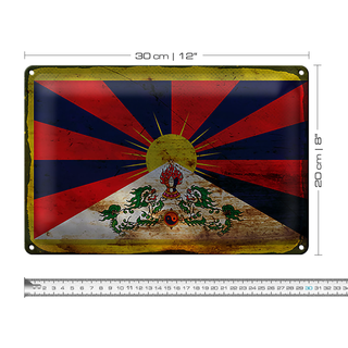 Blechschild Flagge Tibet 30x20cm Flag of Tibet Rost