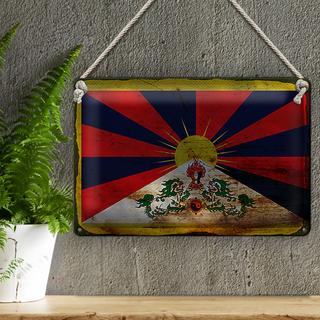 Blechschild Flagge Tibet 30x20cm Flag of Tibet Rost