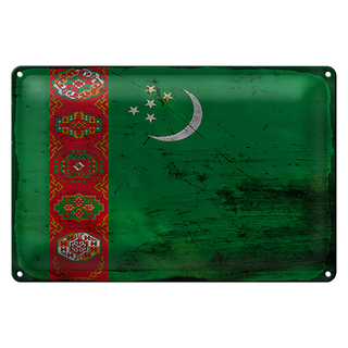 Blechschild Flagge Turkmenistan 30x20cm Turkmenistan Rost