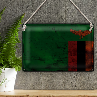 Blechschild Flagge Sambia 30x20cm Flag of Zambia Rost