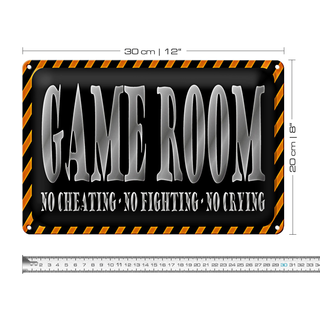 Blechschild Spruch 30x20cm Game Room no cheating no crying