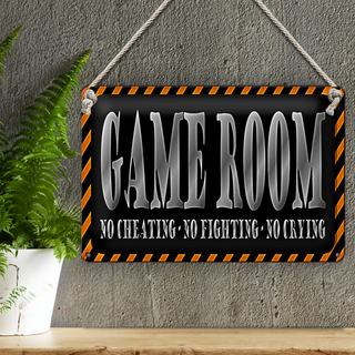 Blechschild Spruch 30x20cm Game Room no cheating no crying