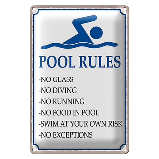 Blechschild Spruch 20x30cm Pool Rules No glass no diving