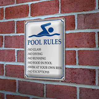 Blechschild Spruch 20x30cm Pool Rules No glass no diving