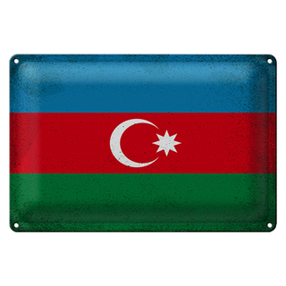 Blechschild Flagge Aserbaidschan 30x20cm Azerbaijan Vintage