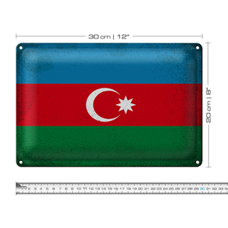 Blechschild Flagge Aserbaidschan 30x20cm Azerbaijan Vintage