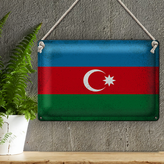 Blechschild Flagge Aserbaidschan 30x20cm Azerbaijan Vintage
