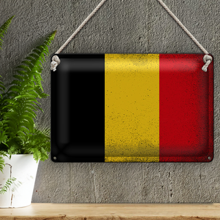 Blechschild Flagge Belgien 30x20cm Flag of Belgium Vintage