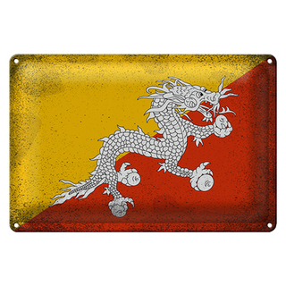 Blechschild Flagge Bhutan 30x20cm Flag of Bhutan Vintage