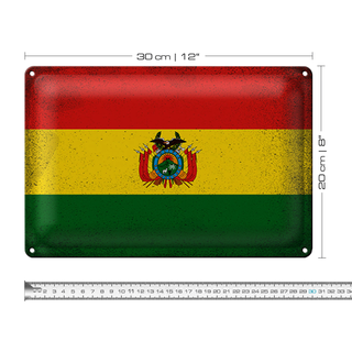 Blechschild Flagge Bolivien 30x20cm Flag of Bolivia Vintage