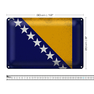 Blechschild Flagge Bosnien und Herzegowina 30x20cm Vintage