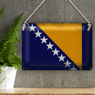 Blechschild Flagge Bosnien und Herzegowina 30x20cm Vintage