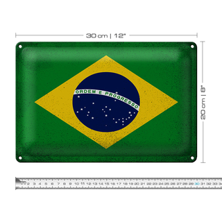 Blechschild Flagge Brasilien 30x20cm Flag of Brazil Vintage