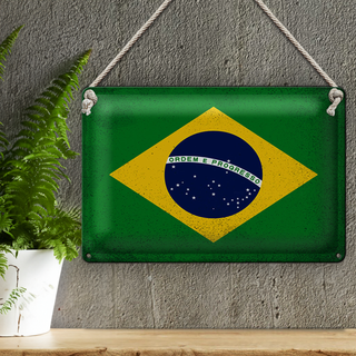 Blechschild Flagge Brasilien 30x20cm Flag of Brazil Vintage
