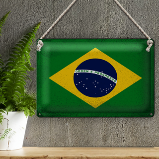 Blechschild Flagge Brasilien 30x20cm Flag of Brazil Vintage
