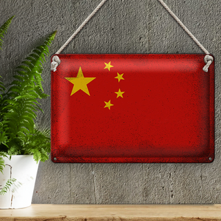 Blechschild Flagge China 30x20cm Flag of China Vintage