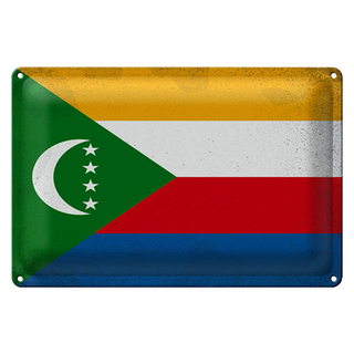 Blechschild Flagge Komoren 30x20cm Flag Comoros Vintage