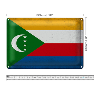 Blechschild Flagge Komoren 30x20cm Flag Comoros Vintage
