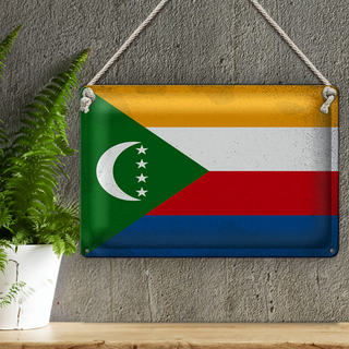 Blechschild Flagge Komoren 30x20cm Flag Comoros Vintage