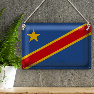 Blechschild Flagge DR Kongo 30x20cm Flag Congo Vintage