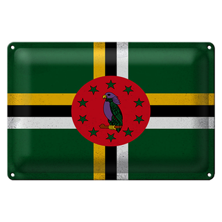 Blechschild Flagge Dominica 30x20cm Flag of Dominica Vintage