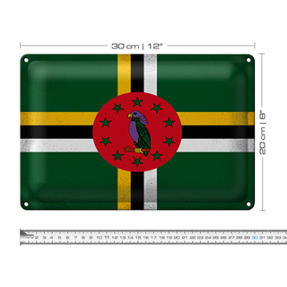 Blechschild Flagge Dominica 30x20cm Flag of Dominica Vintage