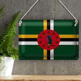 Blechschild Flagge Dominica 30x20cm Flag of Dominica Vintage