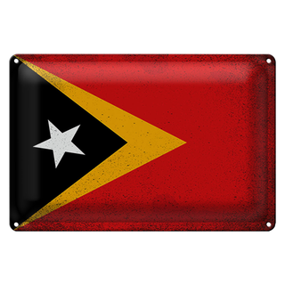 Blechschild Flagge Osttimor 30x20cm Flag East Timor Vintage