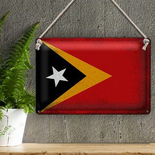 Blechschild Flagge Osttimor 30x20cm Flag East Timor Vintage