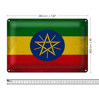 Blechschild Flagge Äthiopien 30x20cm Flag Ethiopia Vintage