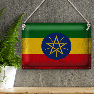 Blechschild Flagge Äthiopien 30x20cm Flag Ethiopia Vintage