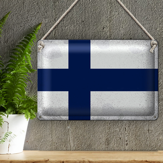 Blechschild Flagge Finnland 30x20cm Flag of Finland Vintage