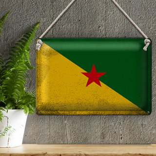 Blechschild Flagge Französisch-Guayana 30x20cm Flag Vintage