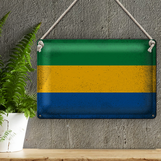 Blechschild Flagge Gabun 30x20cm Flag of Gabon Vintage