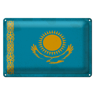 Blechschild Flagge Kasachstan 30x20cm Kazakhstan Vintage