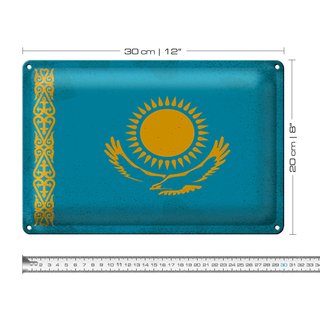 Blechschild Flagge Kasachstan 30x20cm Kazakhstan Vintage