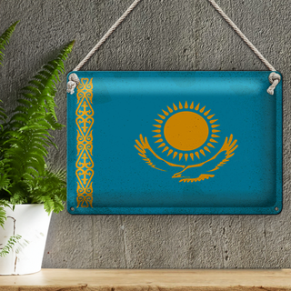 Blechschild Flagge Kasachstan 30x20cm Kazakhstan Vintage