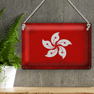 Blechschild Flagge Hongkong 30x20cm Flag Hong Kong Vintage