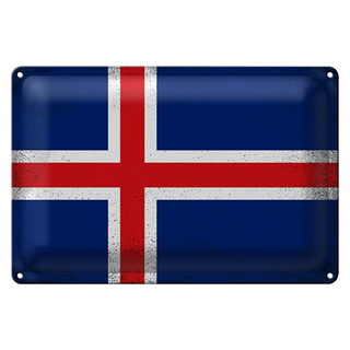 Blechschild Flagge Island 30x20cm Flag of Iceland Vintage