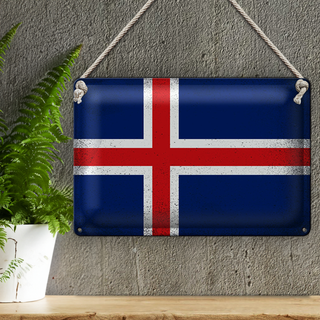 Blechschild Flagge Island 30x20cm Flag of Iceland Vintage
