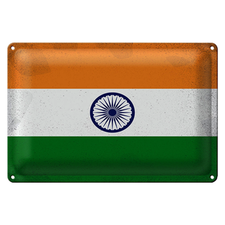 Blechschild Flagge Indien 30x20cm Flag of India Vintage
