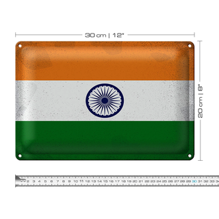 Blechschild Flagge Indien 30x20cm Flag of India Vintage