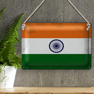 Blechschild Flagge Indien 30x20cm Flag of India Vintage