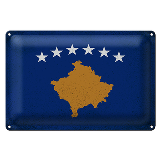 Blechschild Flagge Kosovo 30x20cm Flag of Kosovo Vintage