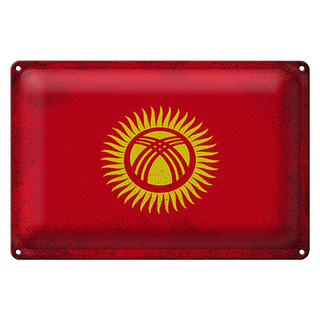 Blechschild Flagge Kirgisistan 30x20cm Kyrgyzstan Vintage