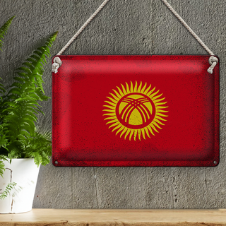 Blechschild Flagge Kirgisistan 30x20cm Kyrgyzstan Vintage