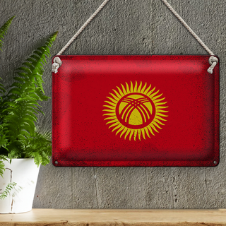 Blechschild Flagge Kirgisistan 30x20cm Kyrgyzstan Vintage